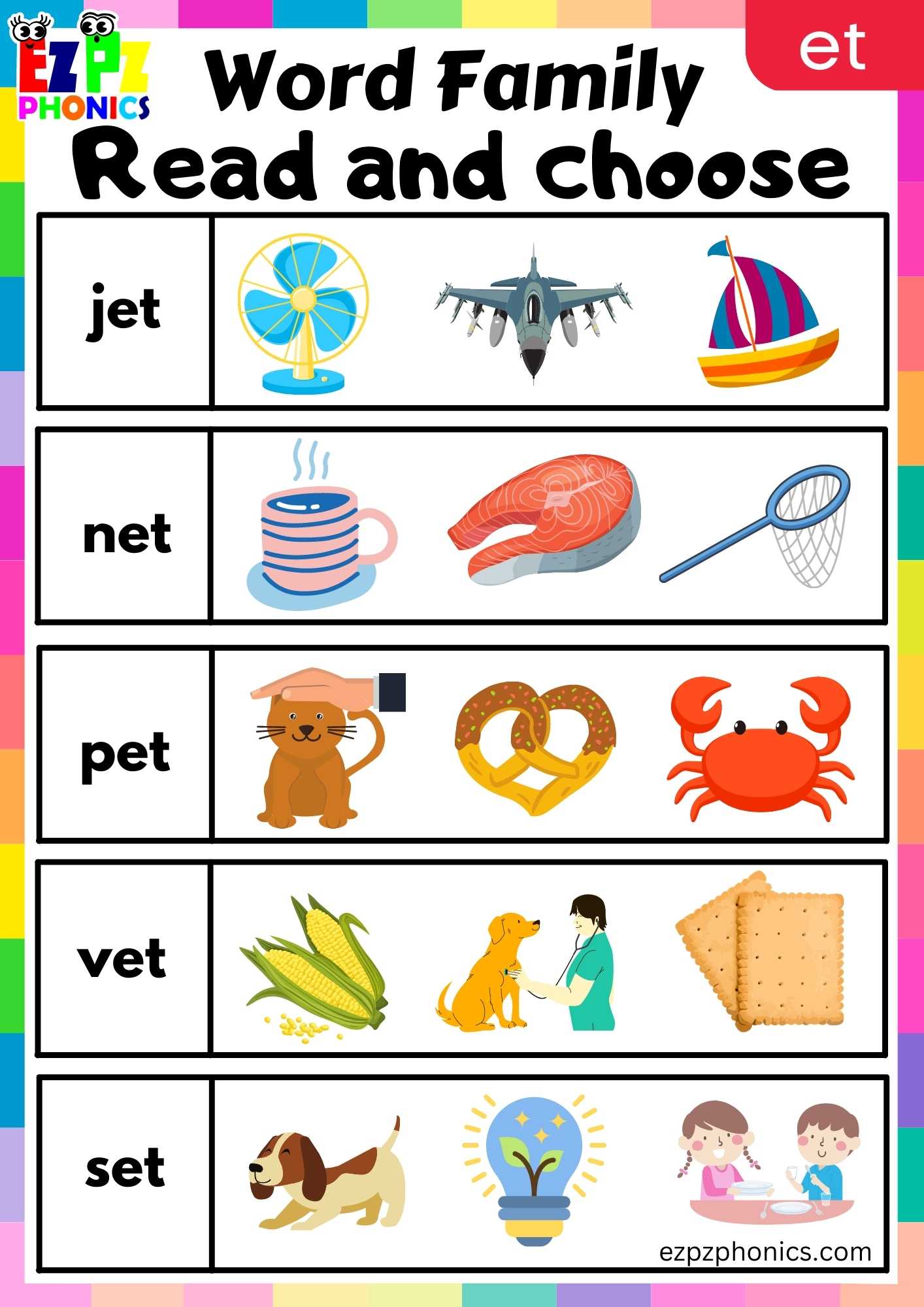 ET Words Read And Choose Phonics Word Families Worksheet